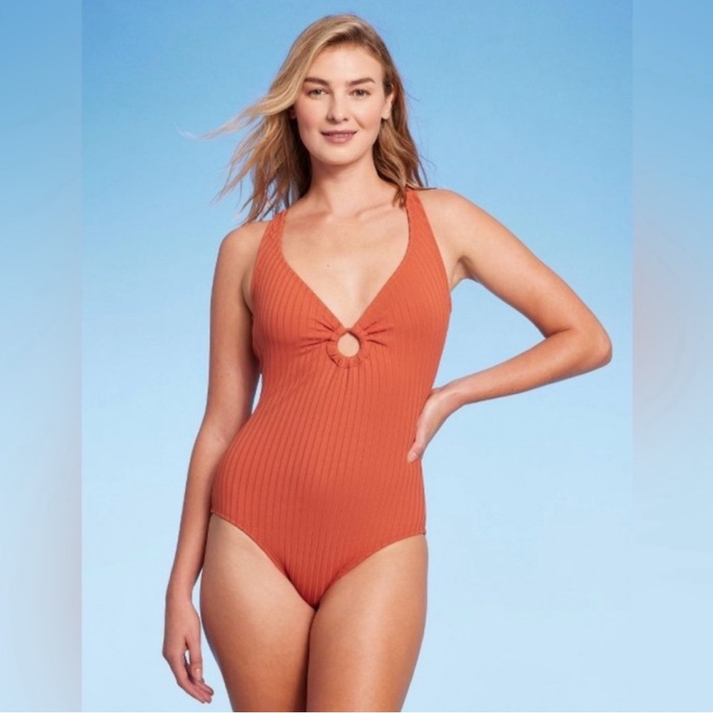 Kona Sol Muted Orange/Rust Ribbed One Piece In Small